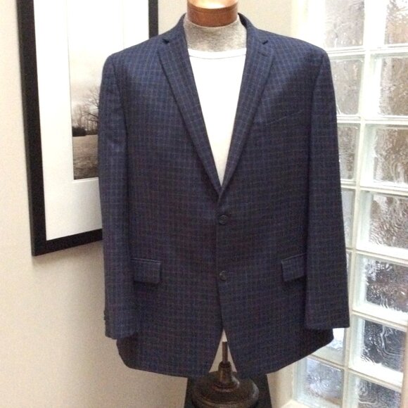 Men's Michael Kors Classy Blue Check Wool Blazer Suit Jacket 46L Hudson's Bay - Picture 1 of 7